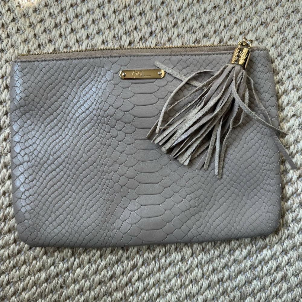 Gigi New York Gray Textured Clutch with Tassel